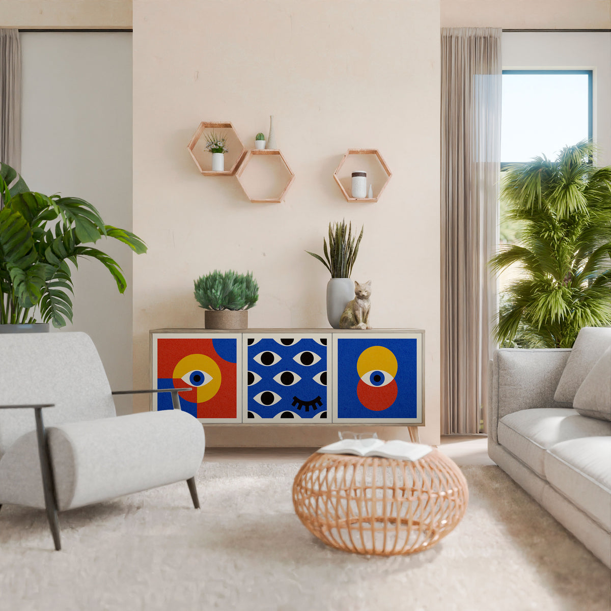 GEOMETRIC EYES Skänk med tre dörrar