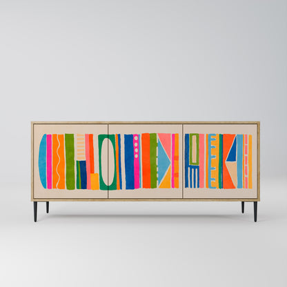 GEOMETRIC SHINE 3-dörrars skänk i ekeffekt