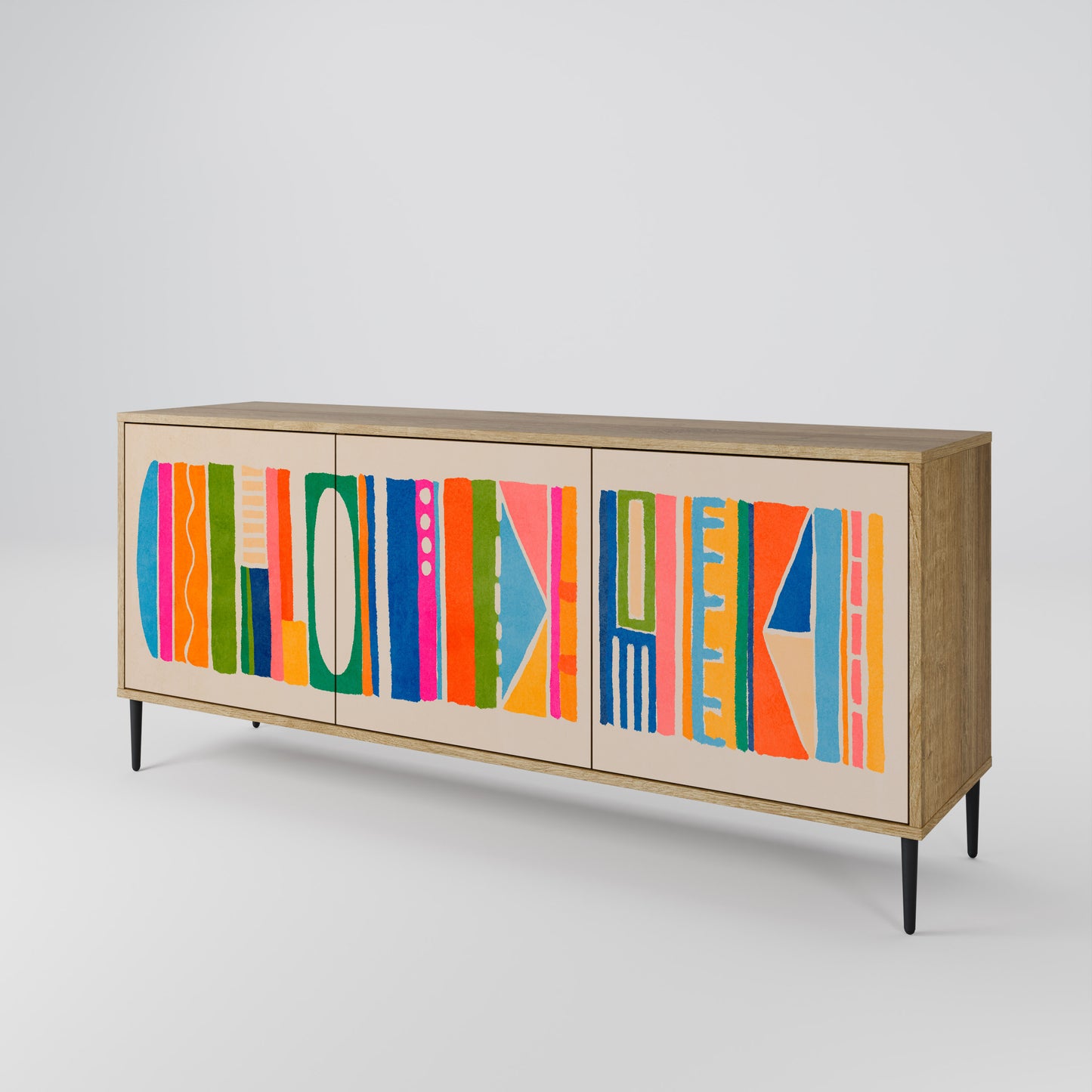 GEOMETRIC SHINE 3-dörrars skänk i ekeffekt