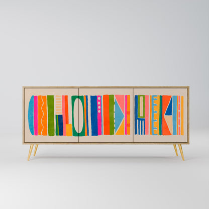 GEOMETRIC SHINE 3-dörrars skänk i ekeffekt