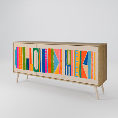 GEOMETRIC SHINE 3-dörrars skänk i ekeffekt