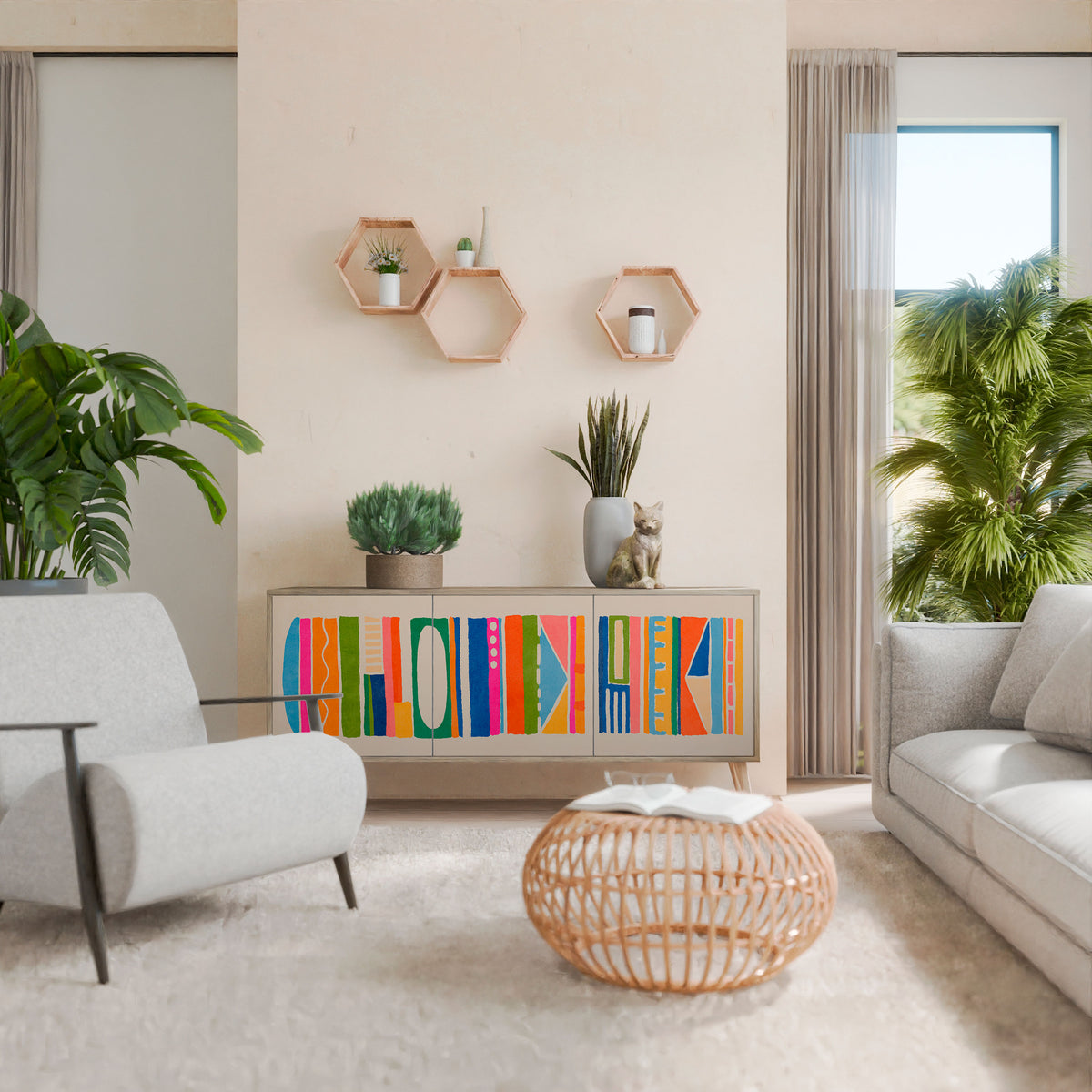 GEOMETRIC SHINE Skänk med tre dörrar