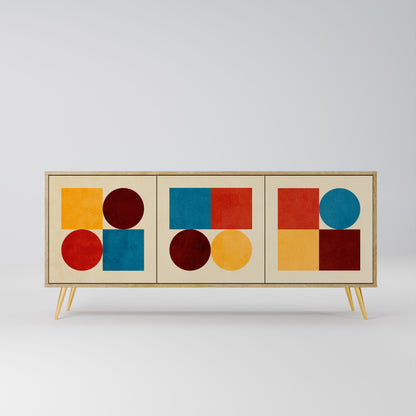 GEOMETRISK PUSSEL 3-dörrars skänk i ekeffekt