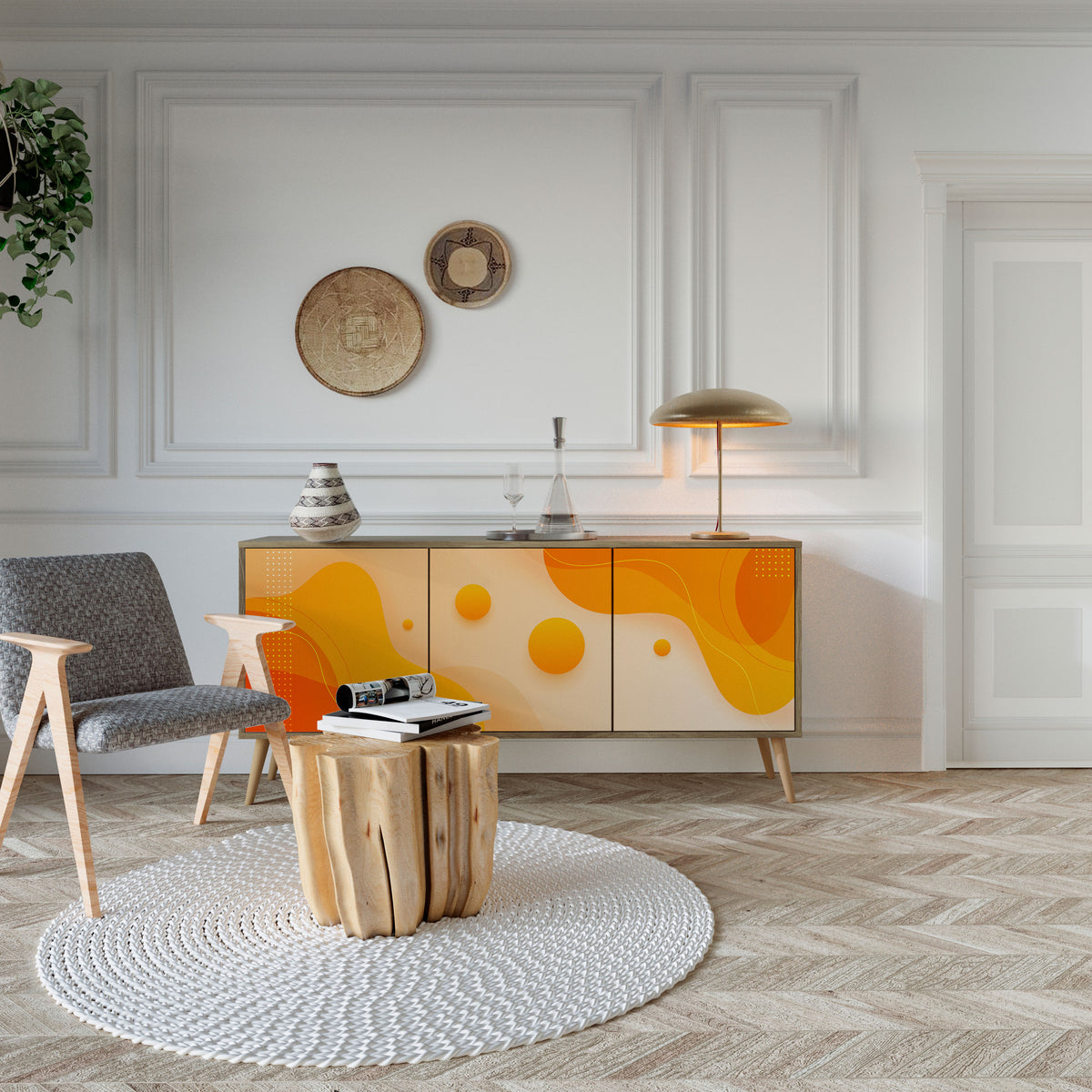 ORANGE ARRANGEMENT Skänk med tre dörrar