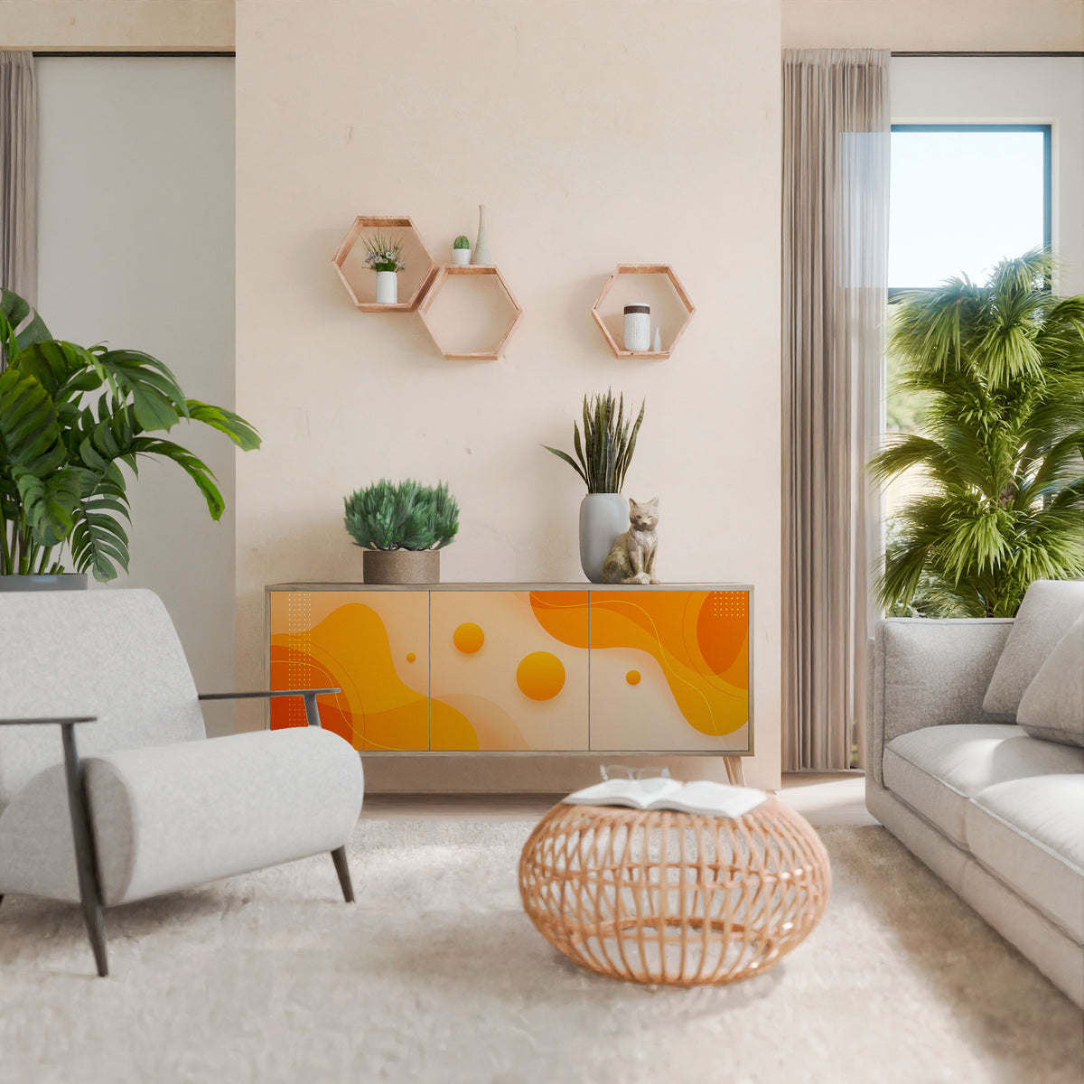 ORANGE ARRANGEMENT Skänk med tre dörrar
