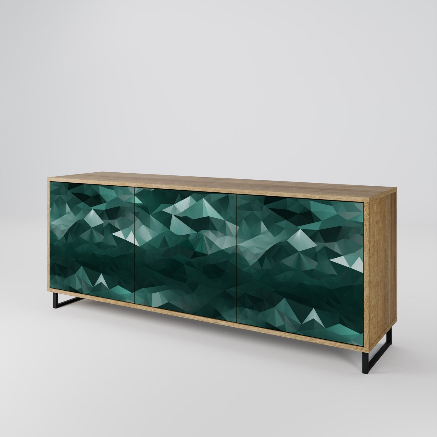 POLYGONAL FLYTANDE 3-dörrars skänk i ekeffekt