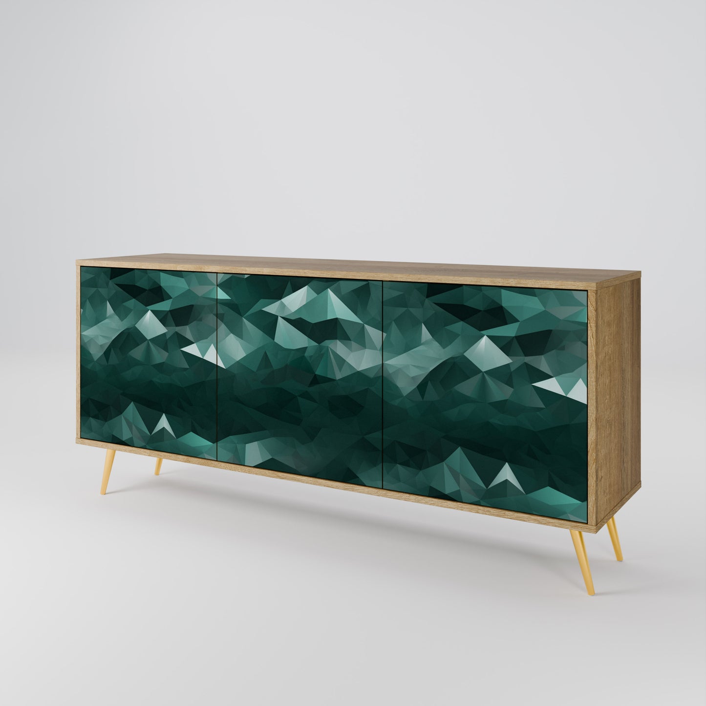 POLYGONAL FLYTANDE 3-dörrars skänk i ekeffekt