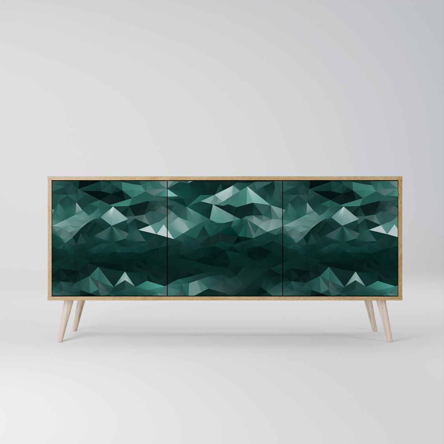 POLYGONAL FLYTANDE 3-dörrars skänk i ekeffekt