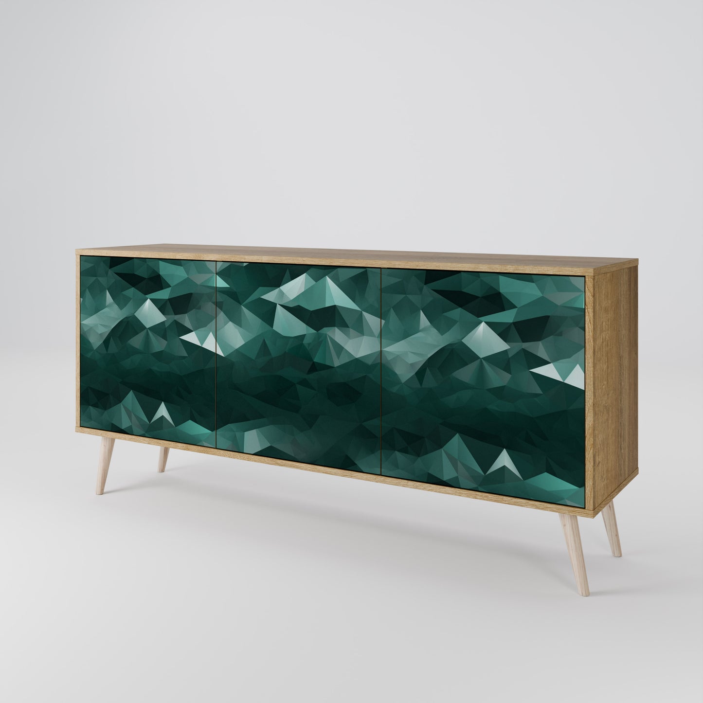 POLYGONAL FLYTANDE 3-dörrars skänk i ekeffekt