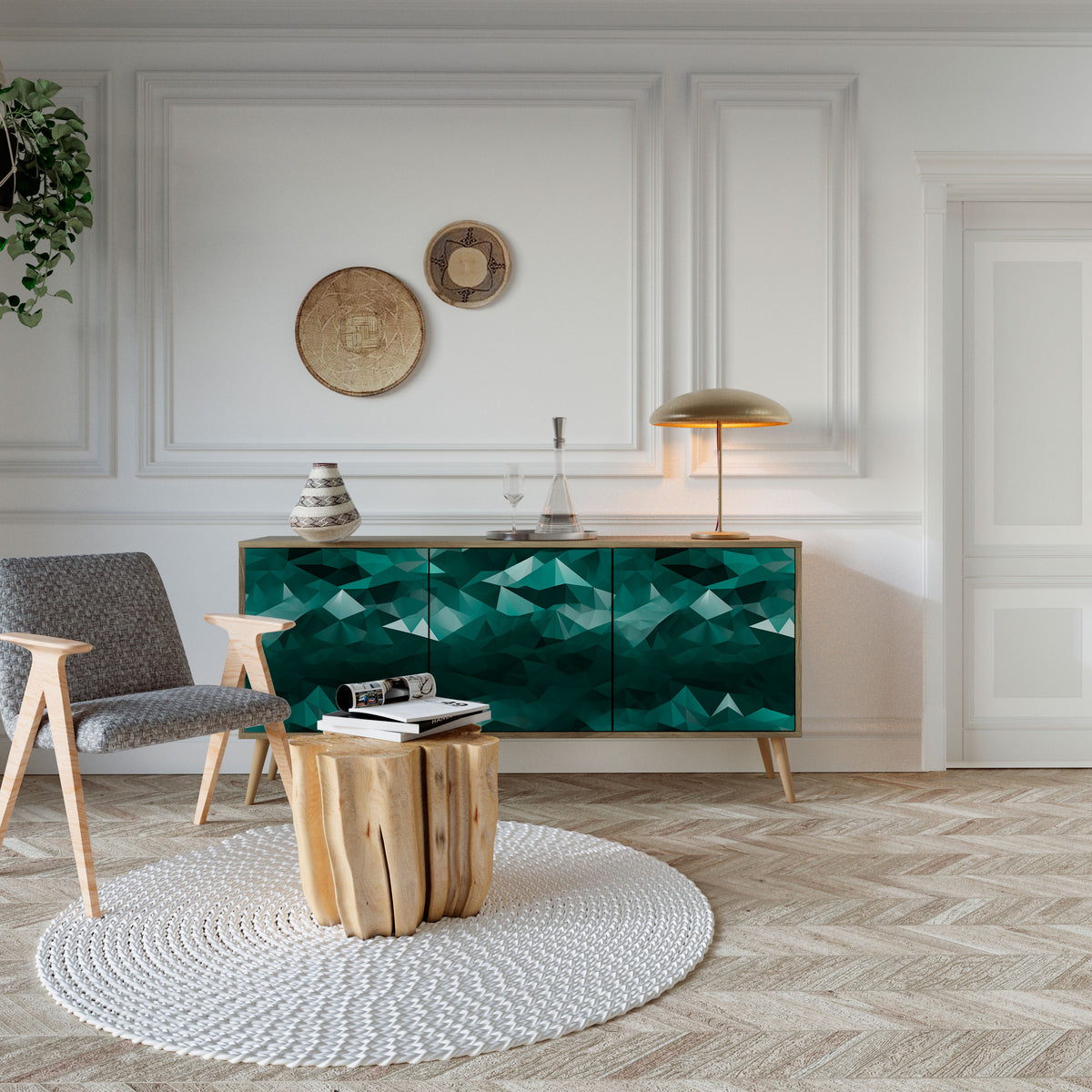 POLYGONAL FLOATING Skänk med tre dörrar