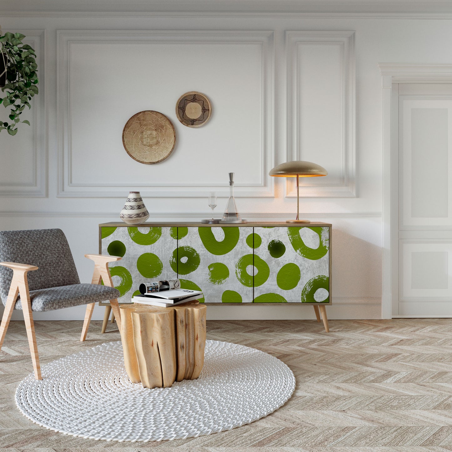 GREEN RHAPSODY skänk med 3 dörrar i ekeffekt