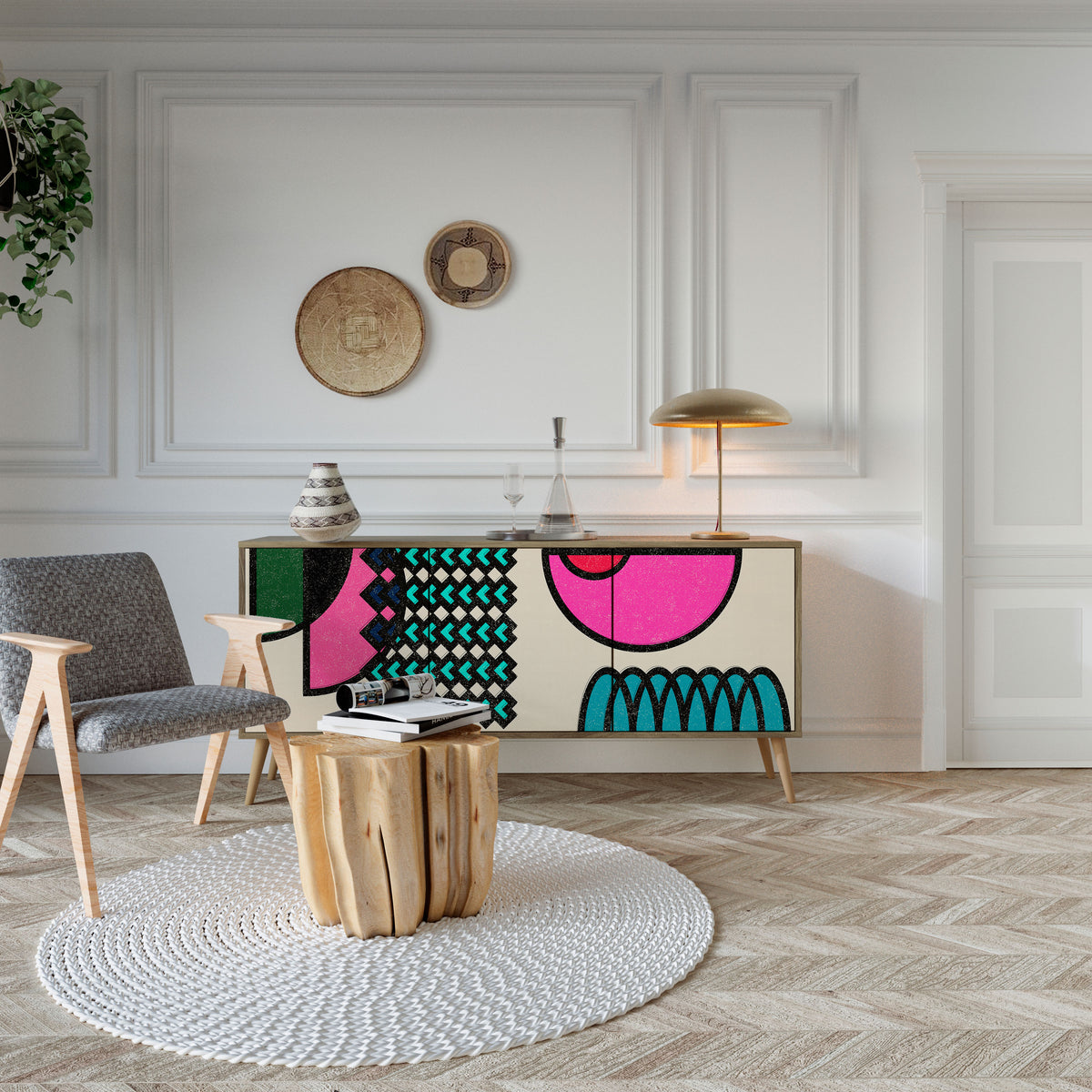 GEOMETRIC RHAPSODY Skänk med tre dörrar