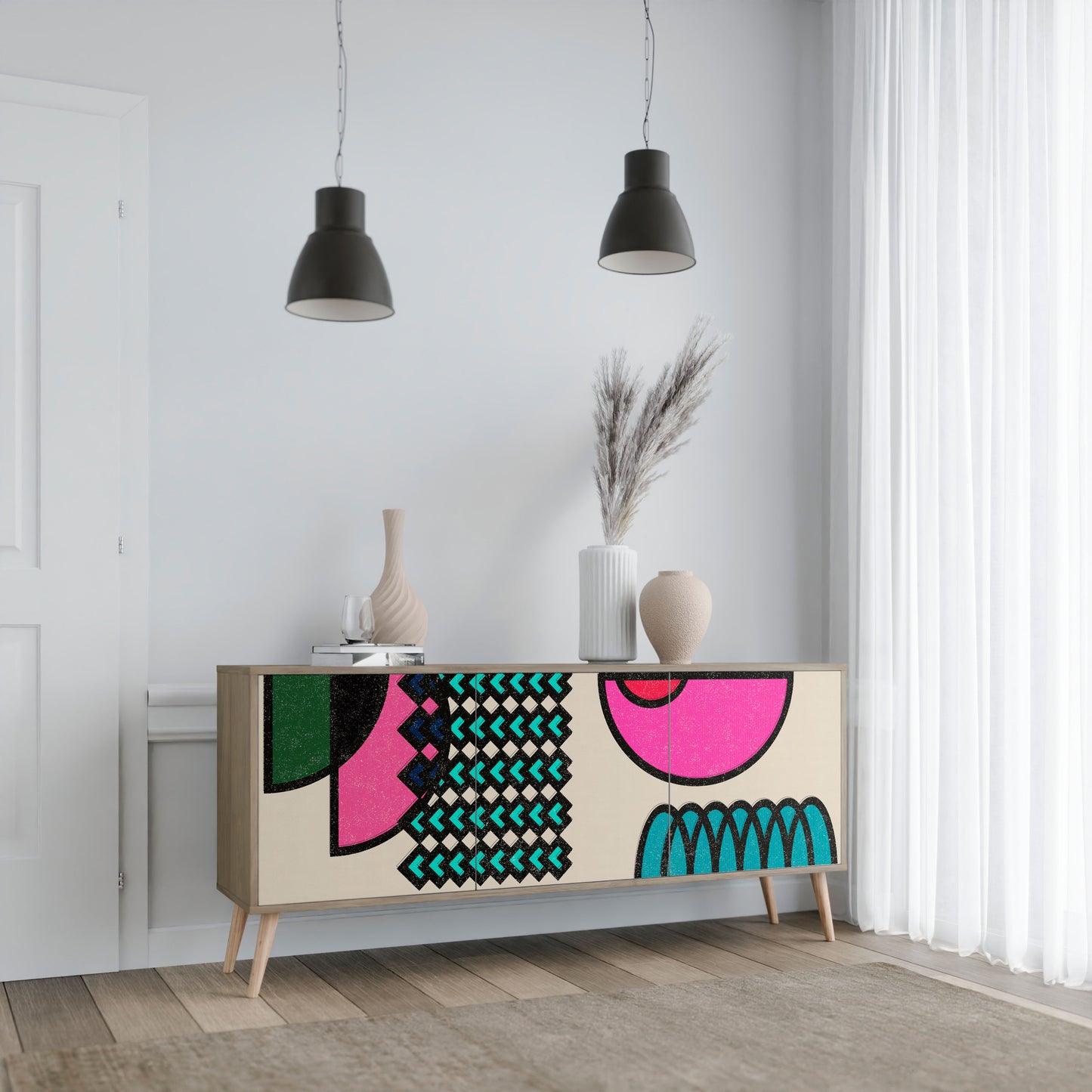 GEOMETRIC RHAPSODY 3-dörrars skänk i ekeffekt