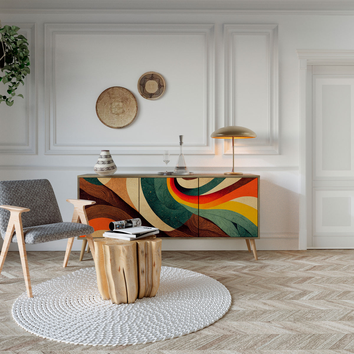 COLORFUL STRANDS Skänk med tre dörrar