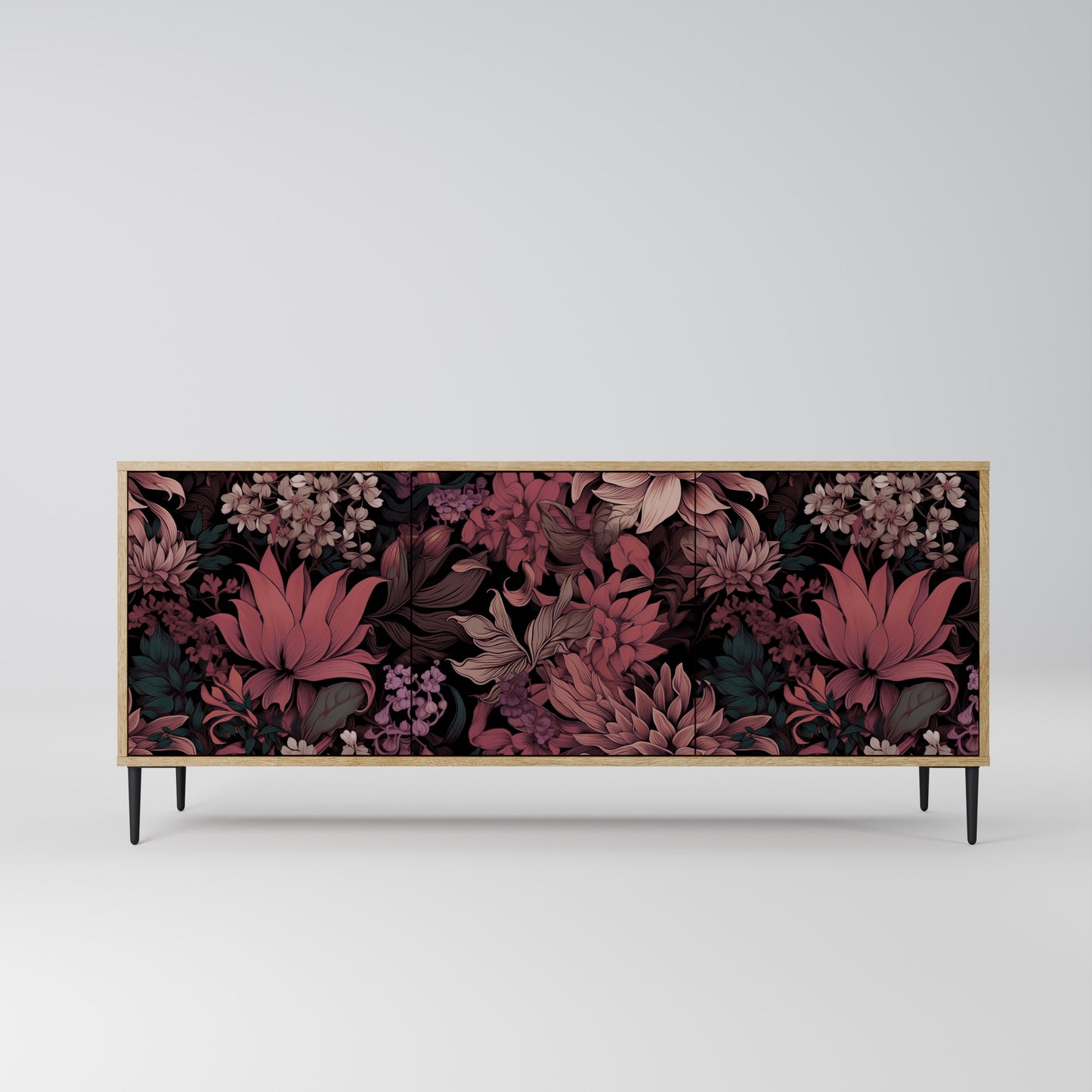 FLORAL WHISPER 3-Door Sideboard in Oak Effect