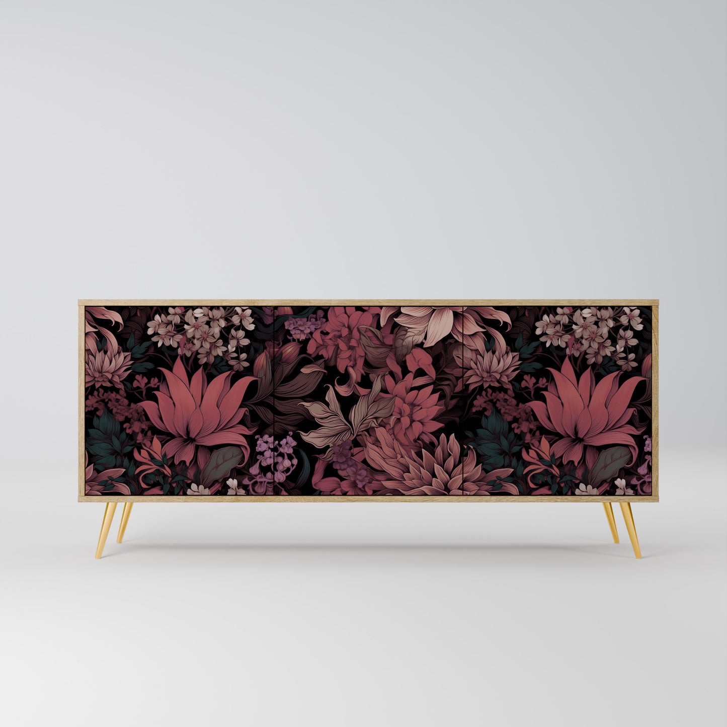 FLORAL WHISPER 3-Door Sideboard in Oak Effect