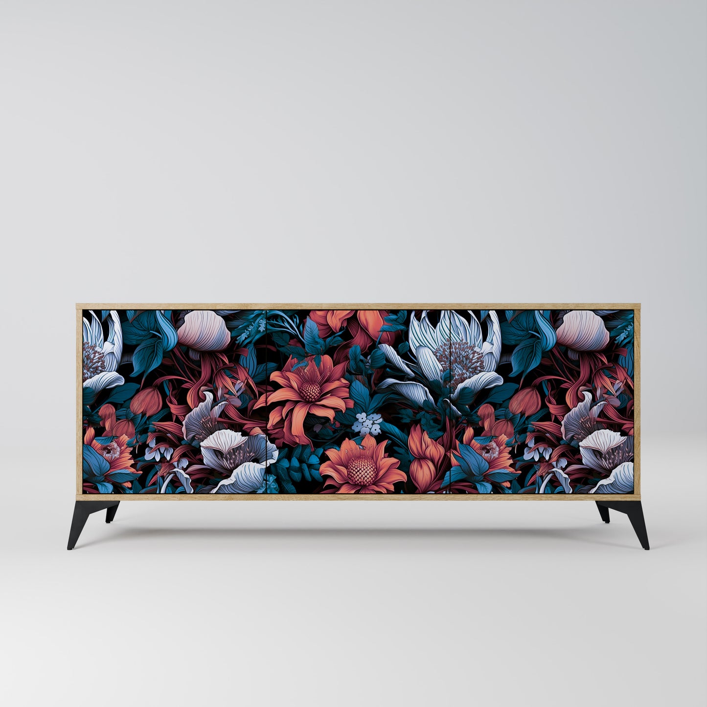 ETHEREAL BLOSSOMS 3-dörrars skänk i ekeffekt