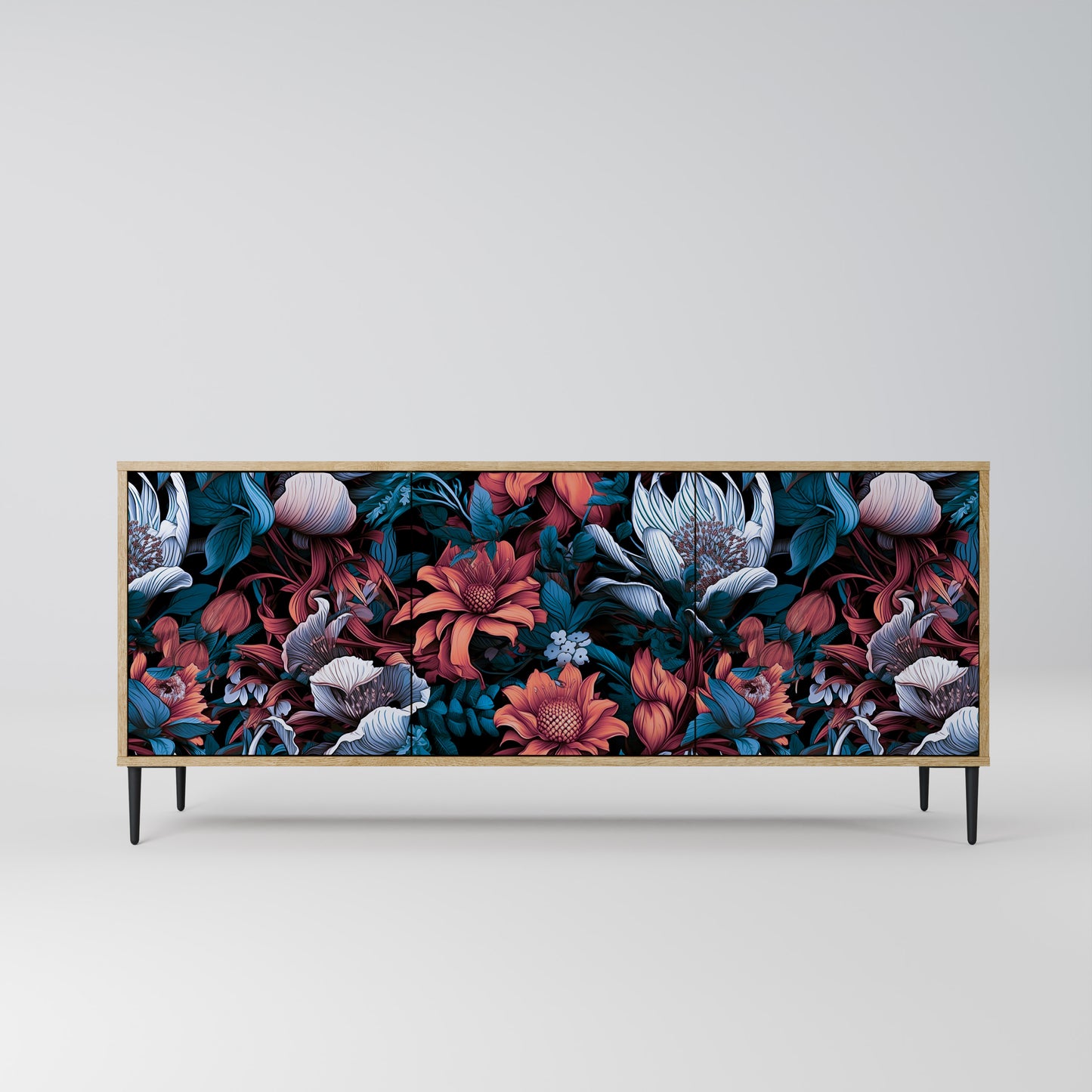 ETHEREAL BLOSSOMS 3-dörrars skänk i ekeffekt