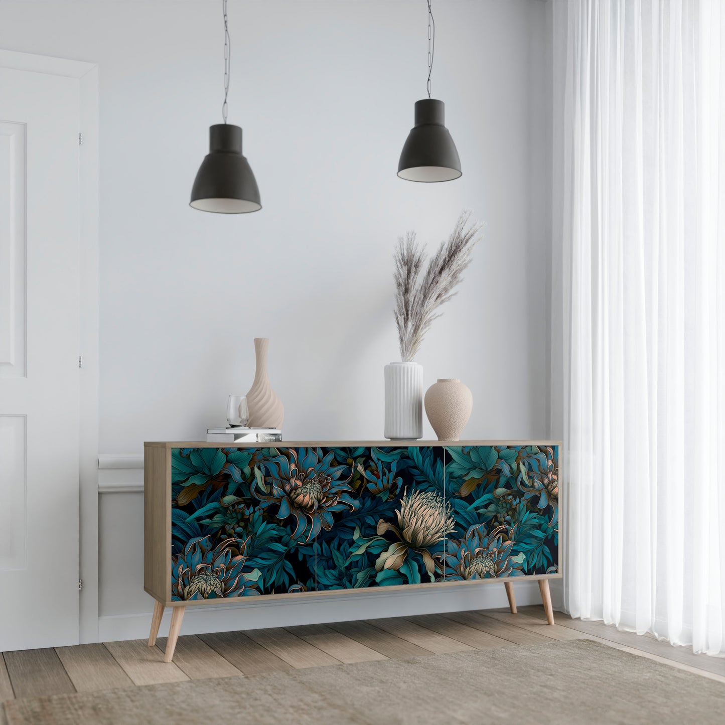 TWILIGHT BLOOM 3-dörrars skänk i ekeffekt