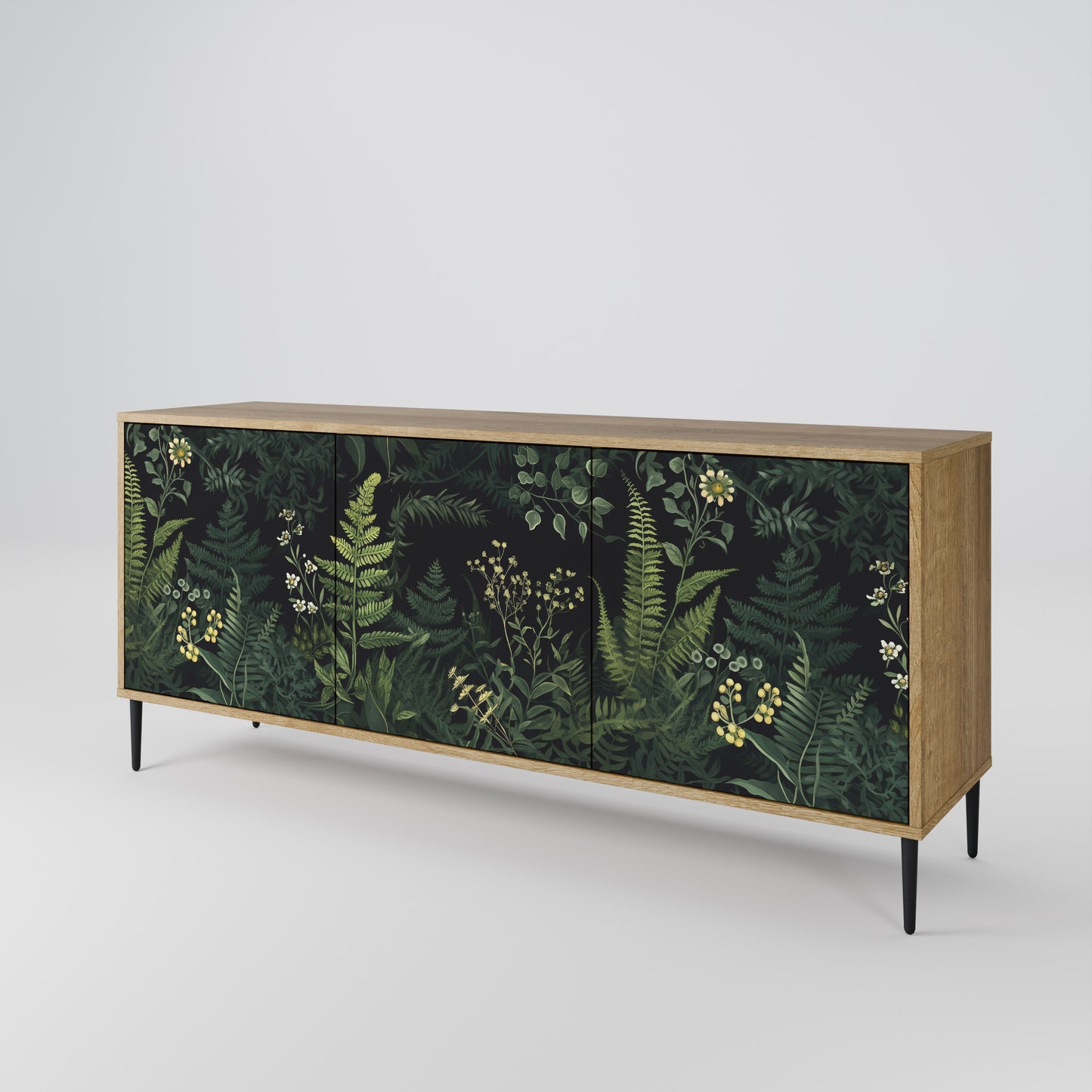 FERN FLOWERS 3-dörrars skänk i ekeffekt
