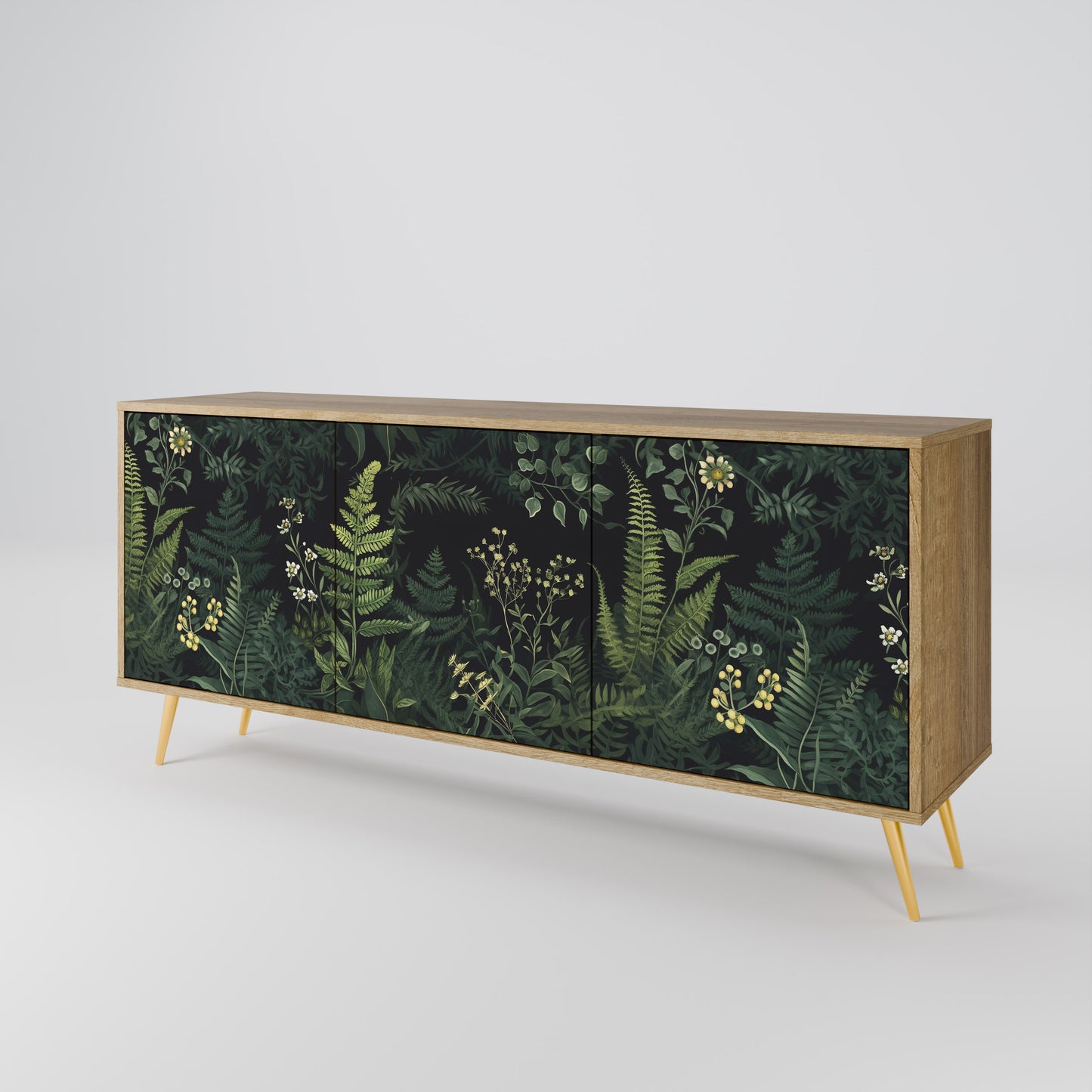 FERN FLOWERS 3-dörrars skänk i ekeffekt