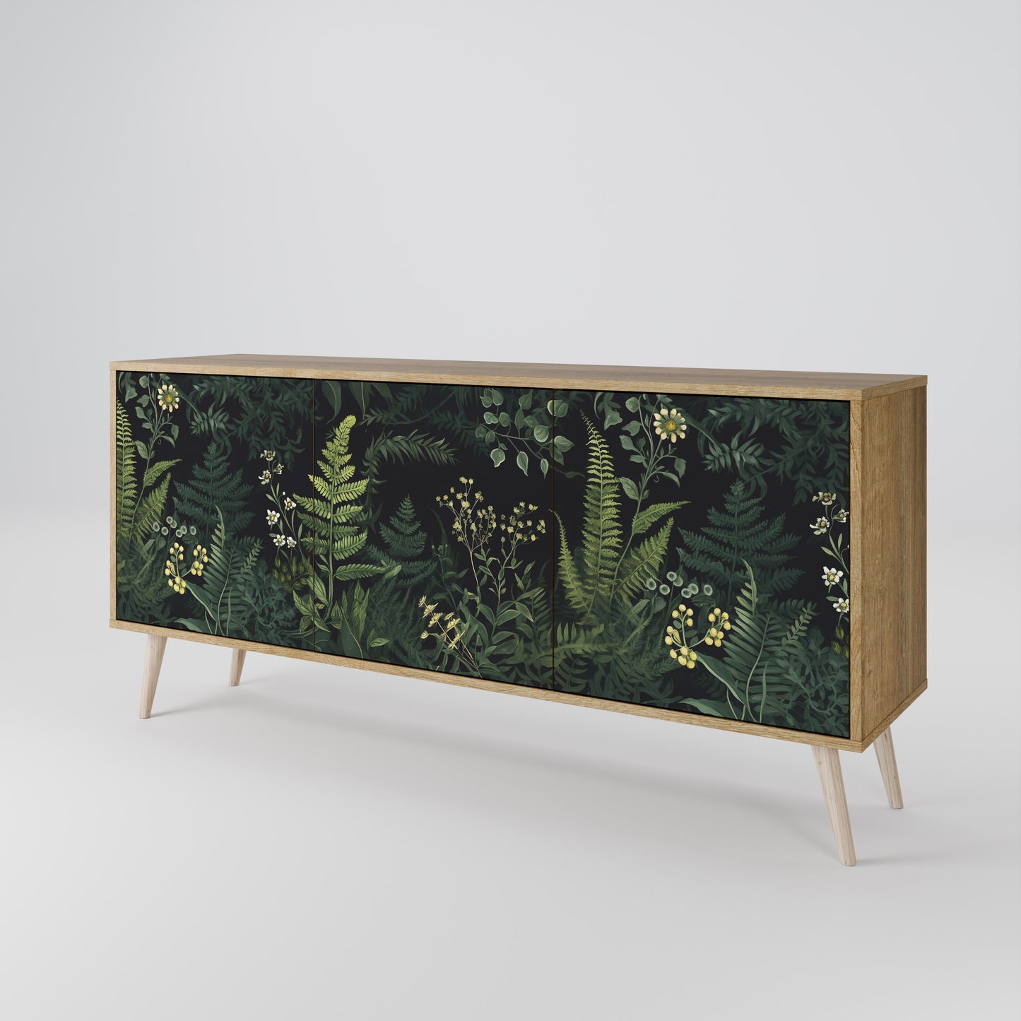 FERN FLOWERS 3-dörrars skänk i ekeffekt