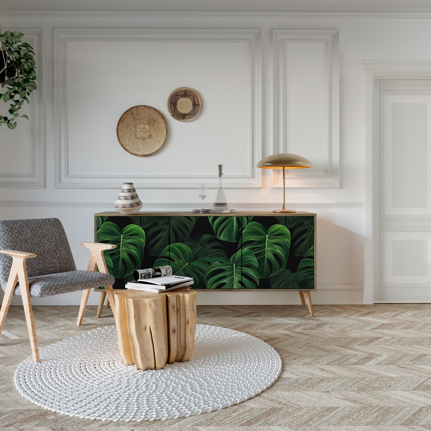 INFINITE MONSTERA 3-dörrars skänk i ekeffekt