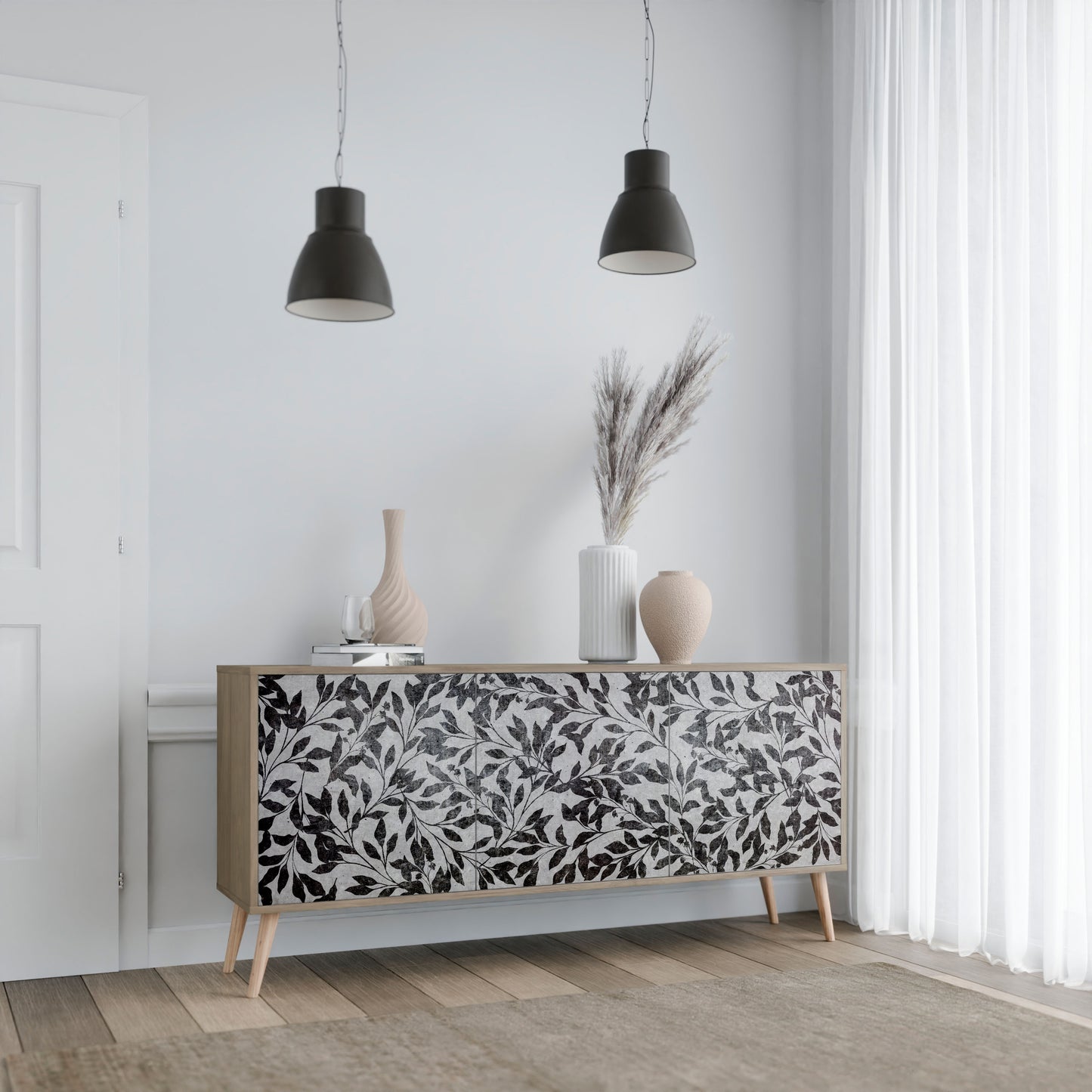 CHARCOAL SPROUT 3-dörrars skänk i ekeffekt