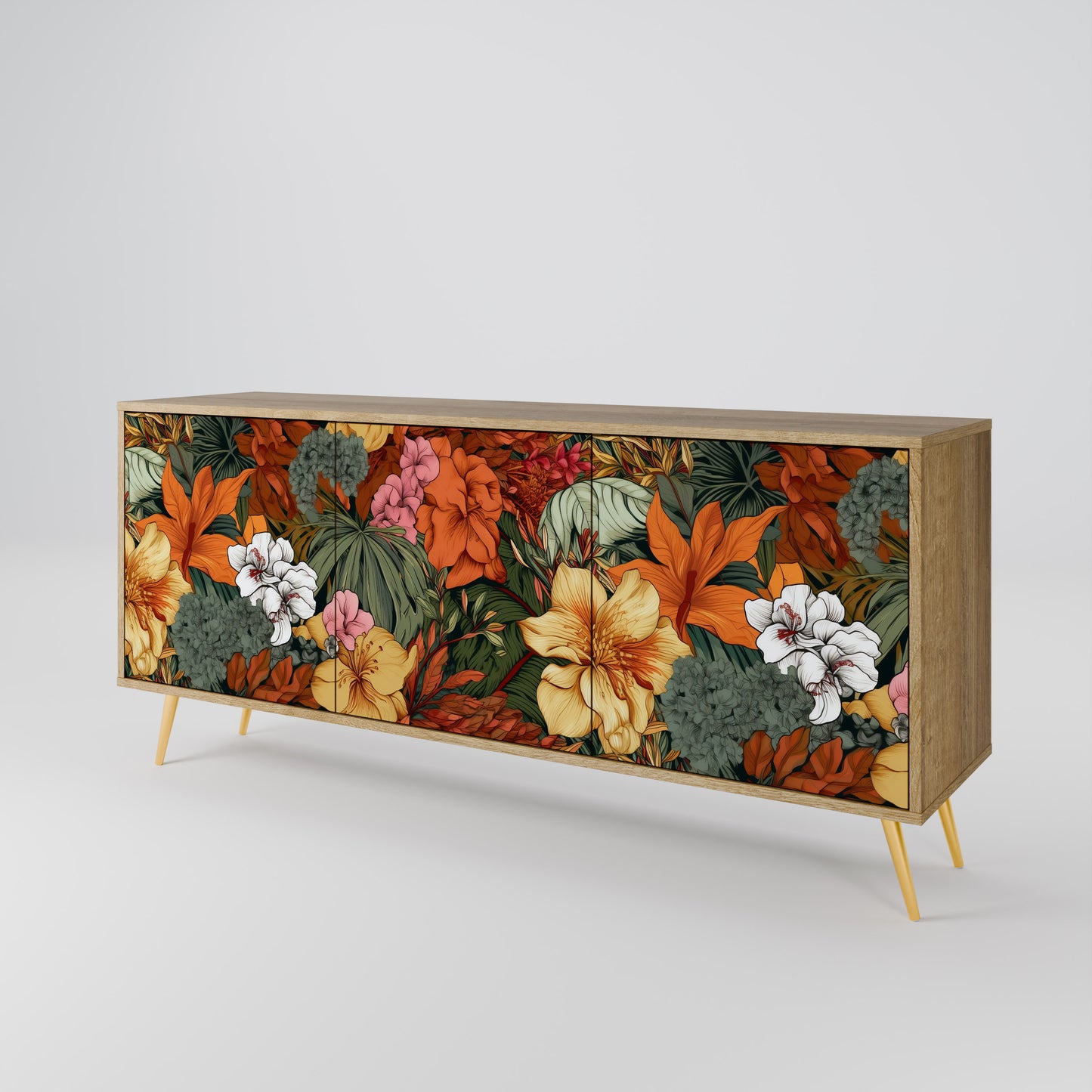 RADIANT FLORA 3-dörrars skänk i ekeffekt