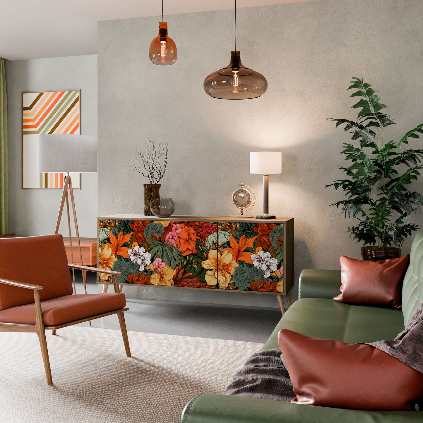RADIANT FLORA 3-dörrars skänk i ekeffekt
