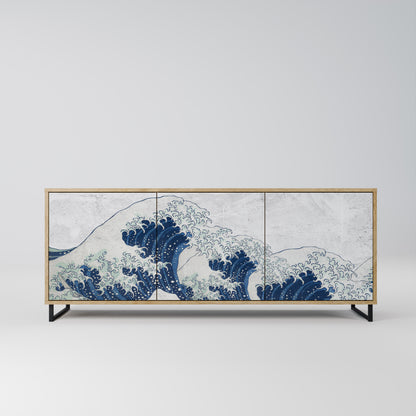 THE GREAT WAVE AT KANAGAWA 3-Door Sideboard in Oak Effect