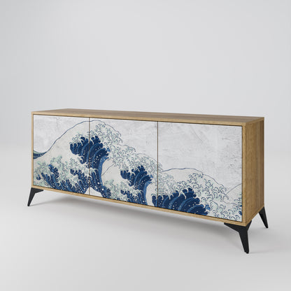 THE GREAT WAVE AT KANAGAWA 3-Door Sideboard in Oak Effect