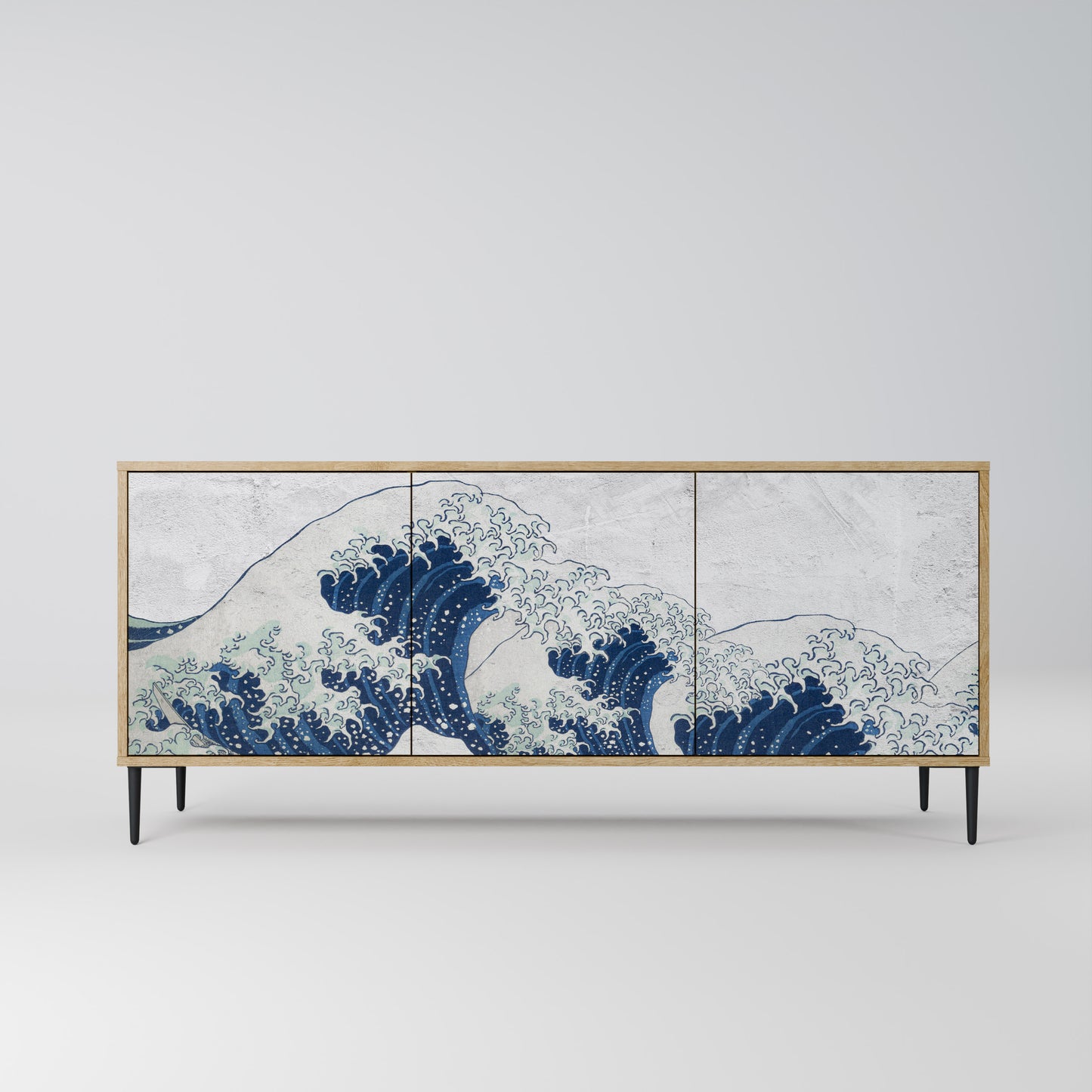 THE GREAT WAVE AT KANAGAWA 3-Door Sideboard in Oak Effect