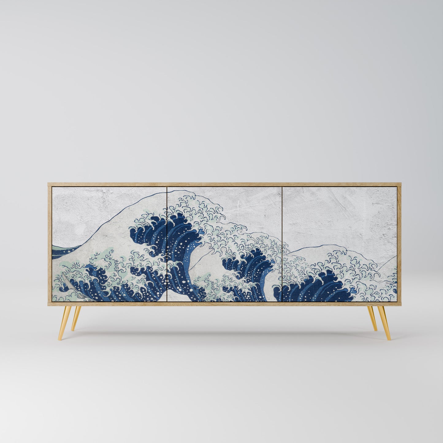 THE GREAT WAVE AT KANAGAWA 3-Door Sideboard in Oak Effect