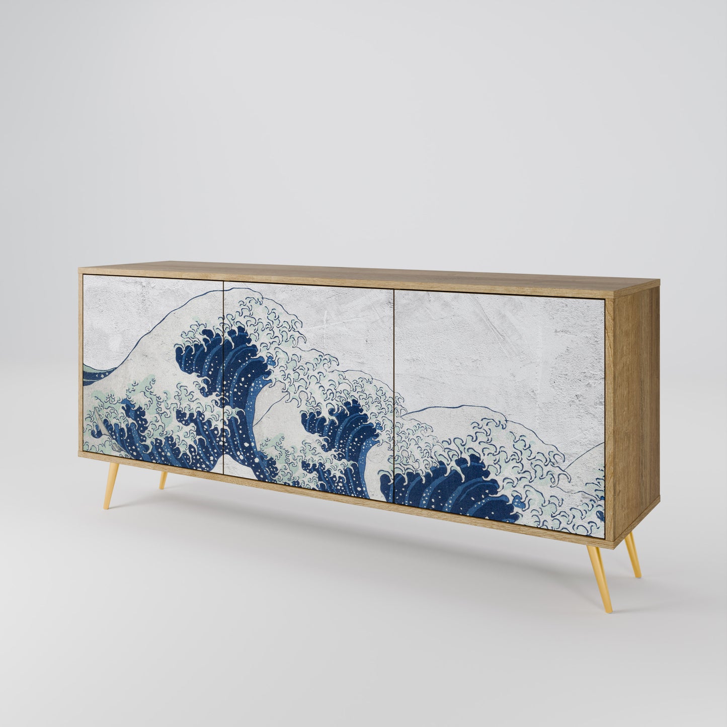THE GREAT WAVE AT KANAGAWA 3-Door Sideboard in Oak Effect