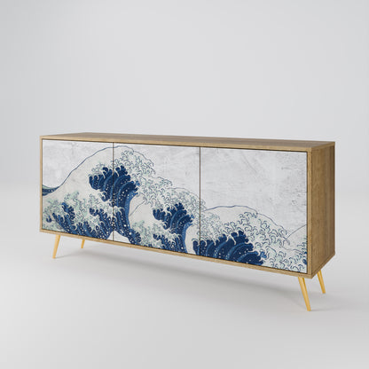 THE GREAT WAVE AT KANAGAWA 3-Door Sideboard in Oak Effect