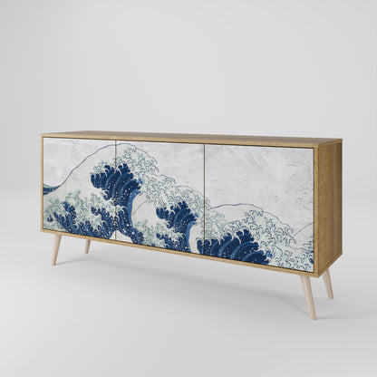 THE GREAT WAVE AT KANAGAWA 3-Door Sideboard in Oak Effect