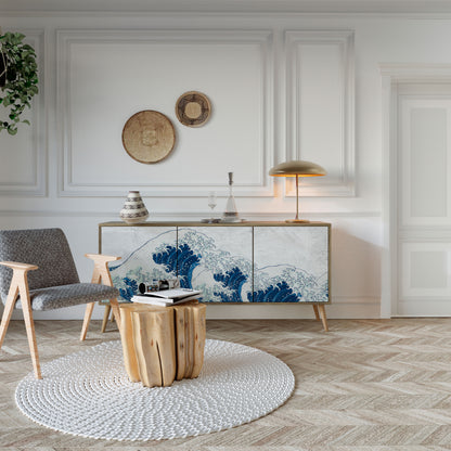 THE GREAT WAVE AT KANAGAWA 3-Door Sideboard in Oak Effect