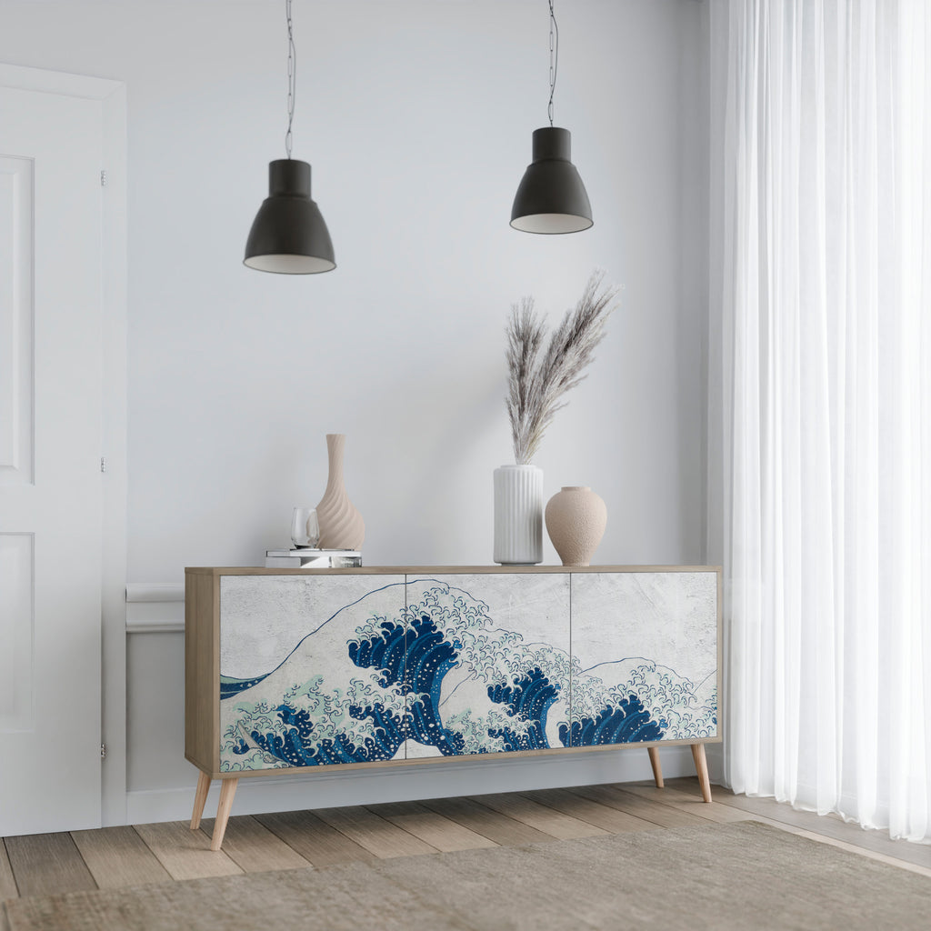 THE GREAT WAVE AT KANAGAWA 3-Door Sideboard in Oak Effect