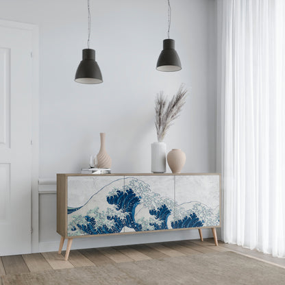 THE GREAT WAVE AT KANAGAWA 3-Door Sideboard in Oak Effect