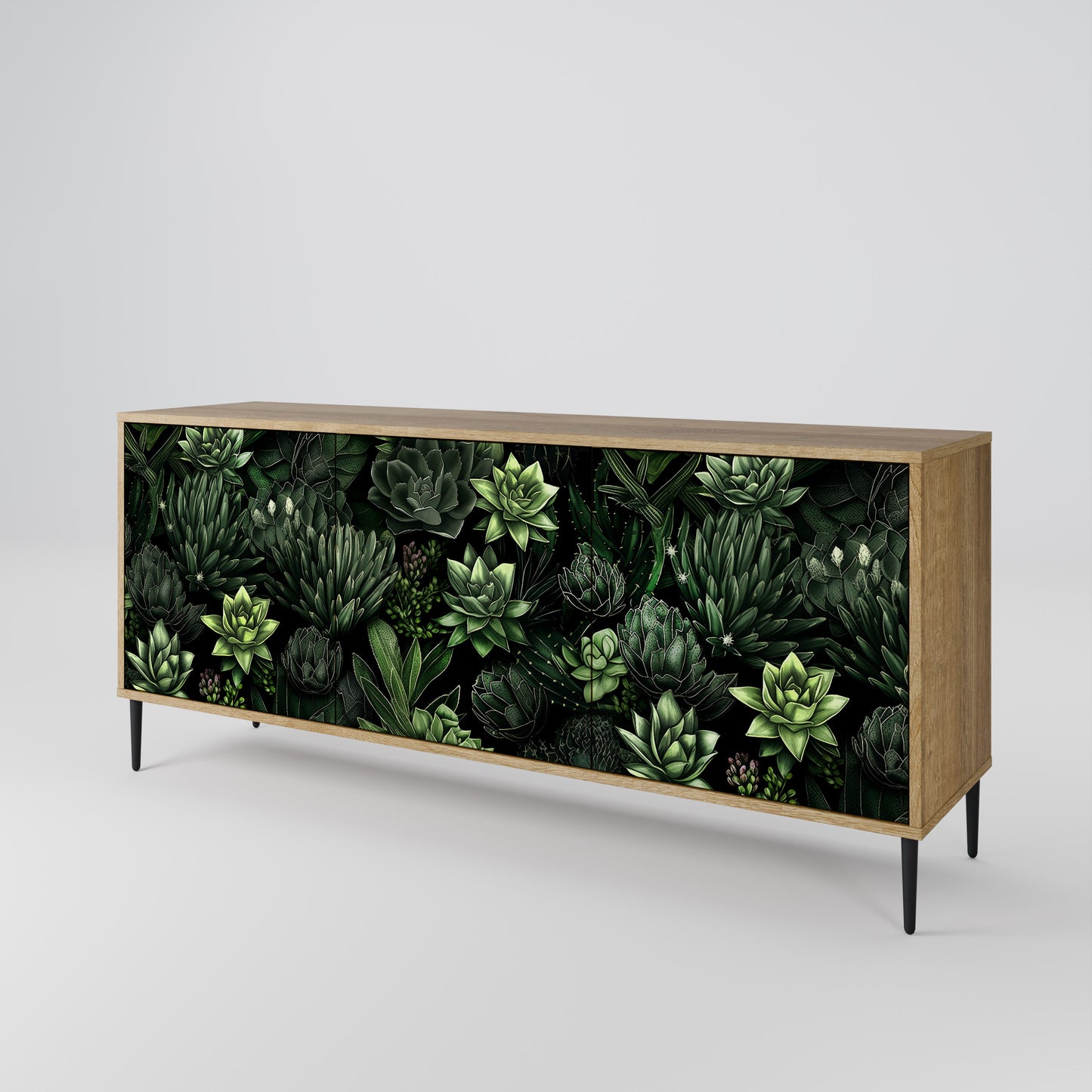SUCCULENT JUNGLE 3-dörrars skänk i ekeffekt