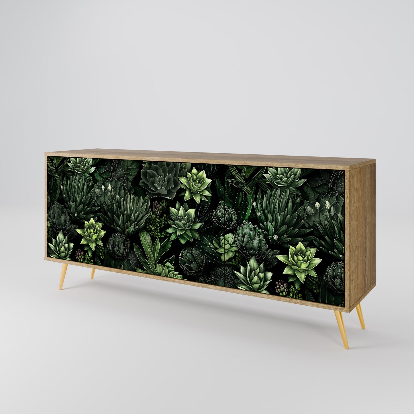 SUCCULENT JUNGLE 3-dörrars skänk i ekeffekt