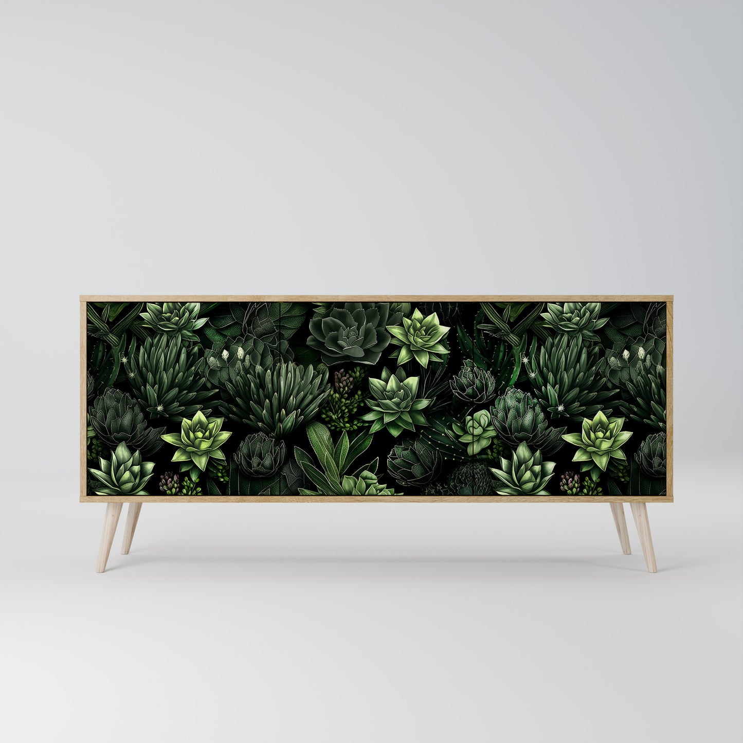 SUCCULENT JUNGLE 3-dörrars skänk i ekeffekt