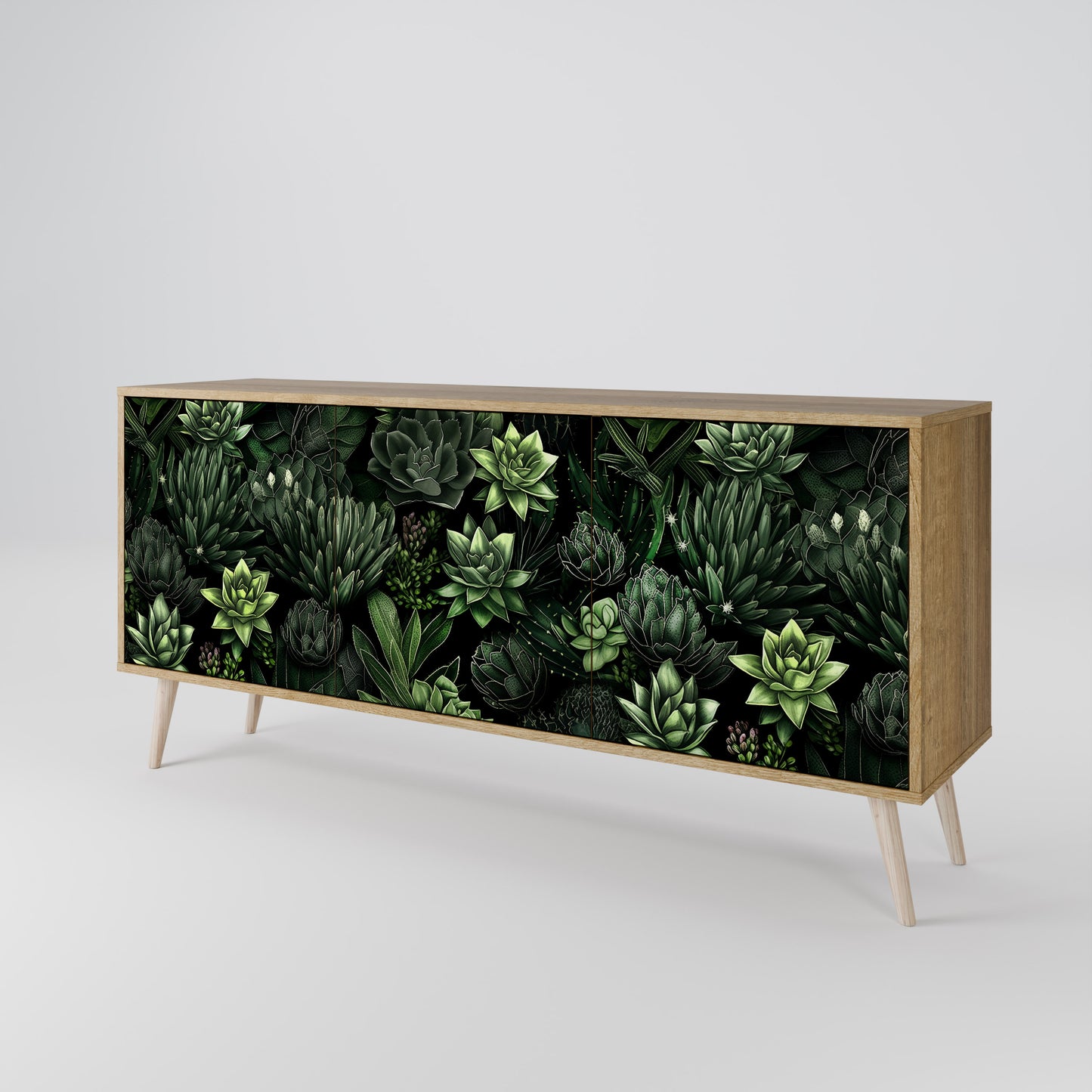 SUCCULENT JUNGLE 3-dörrars skänk i ekeffekt