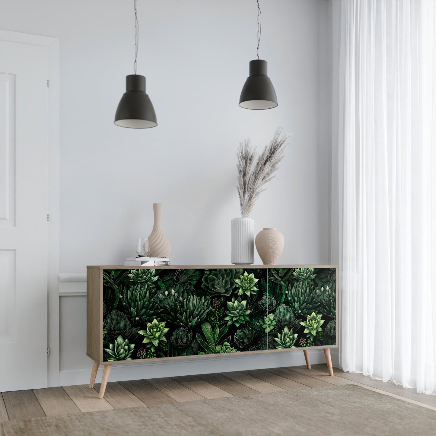 SUCCULENT JUNGLE 3-dörrars skänk i ekeffekt
