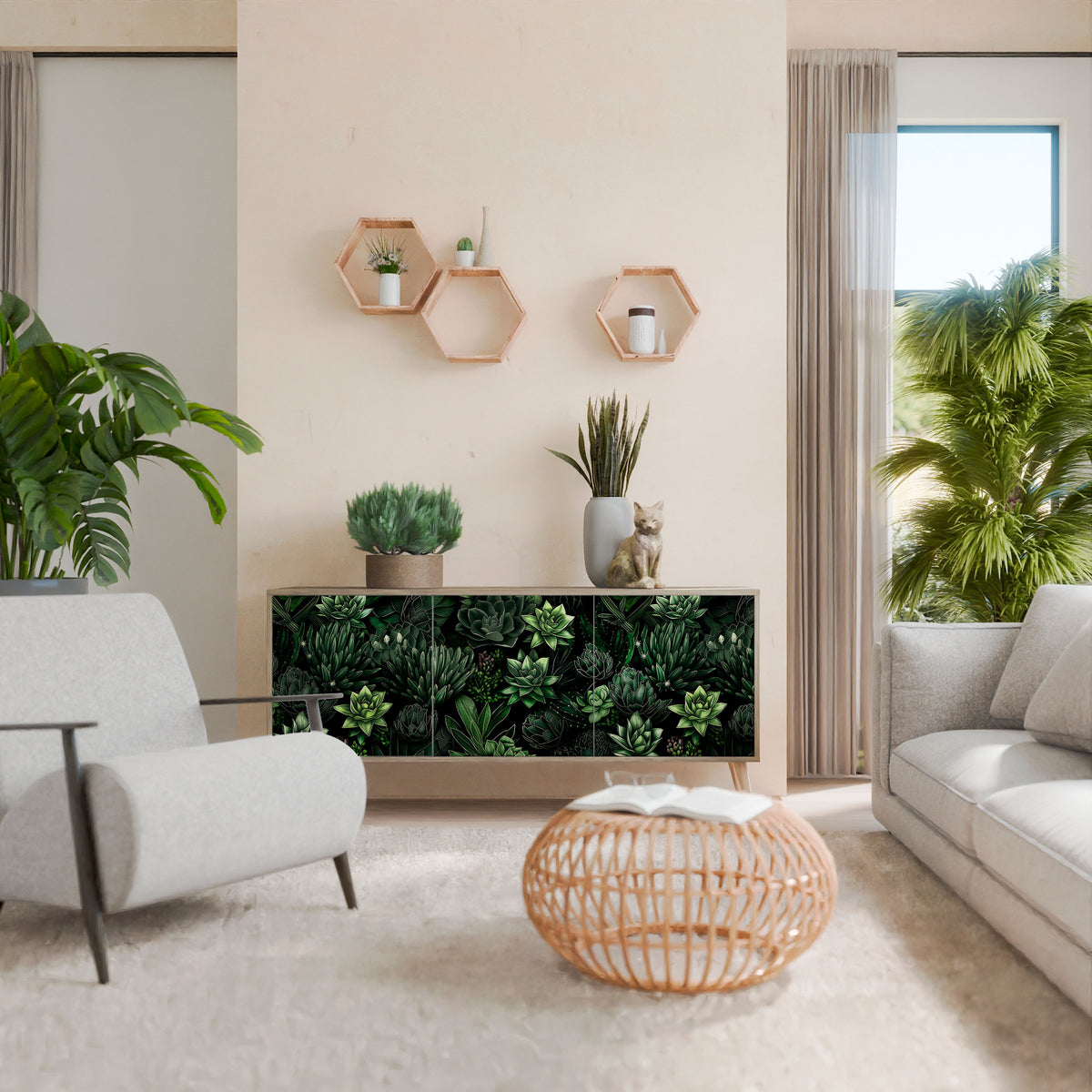 SUCCULENT JUNGLE Skänk med tre dörrar