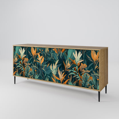 FLORAL SERENITY 3-dörrars skänk i ekeffekt