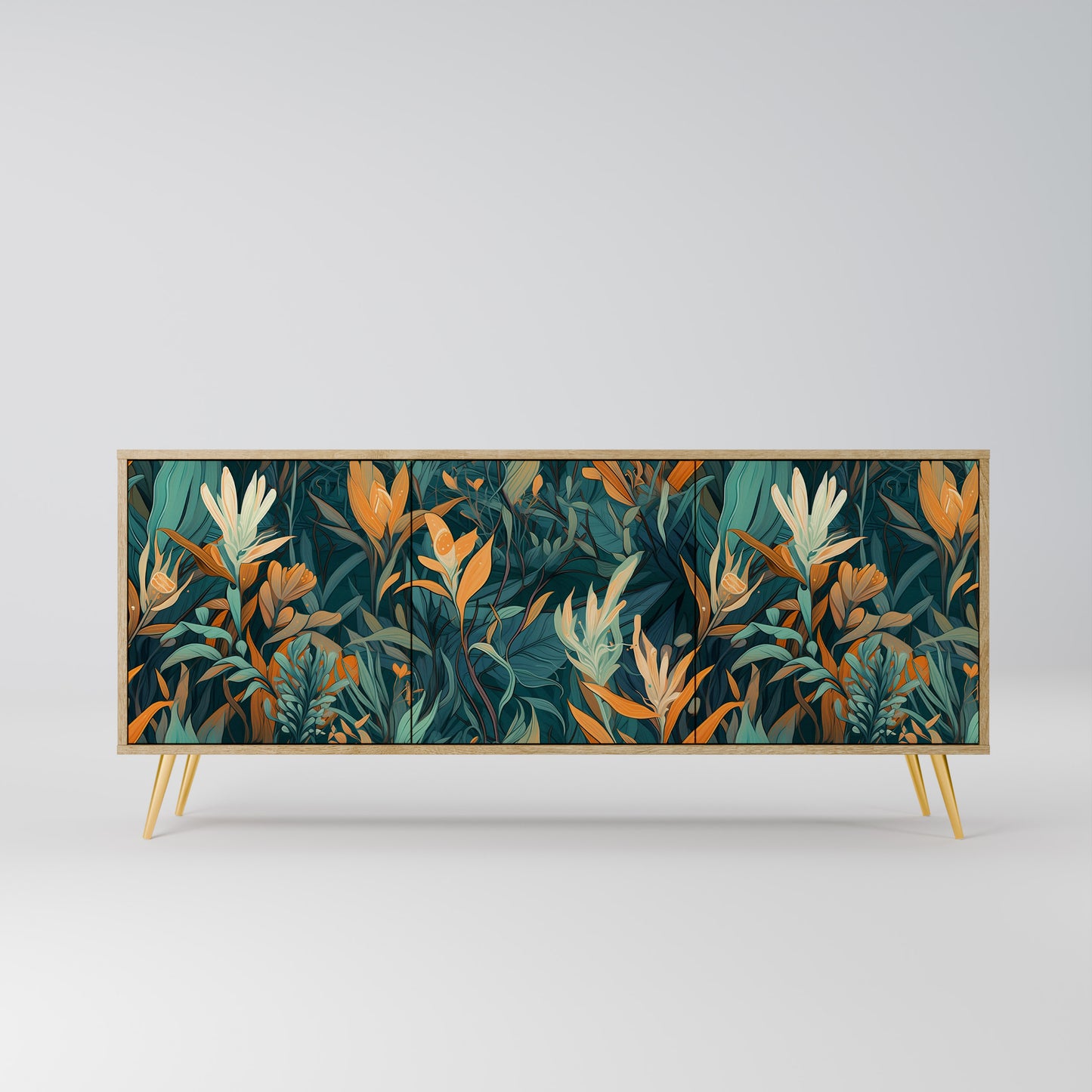 FLORAL SERENITY 3-dörrars skänk i ekeffekt