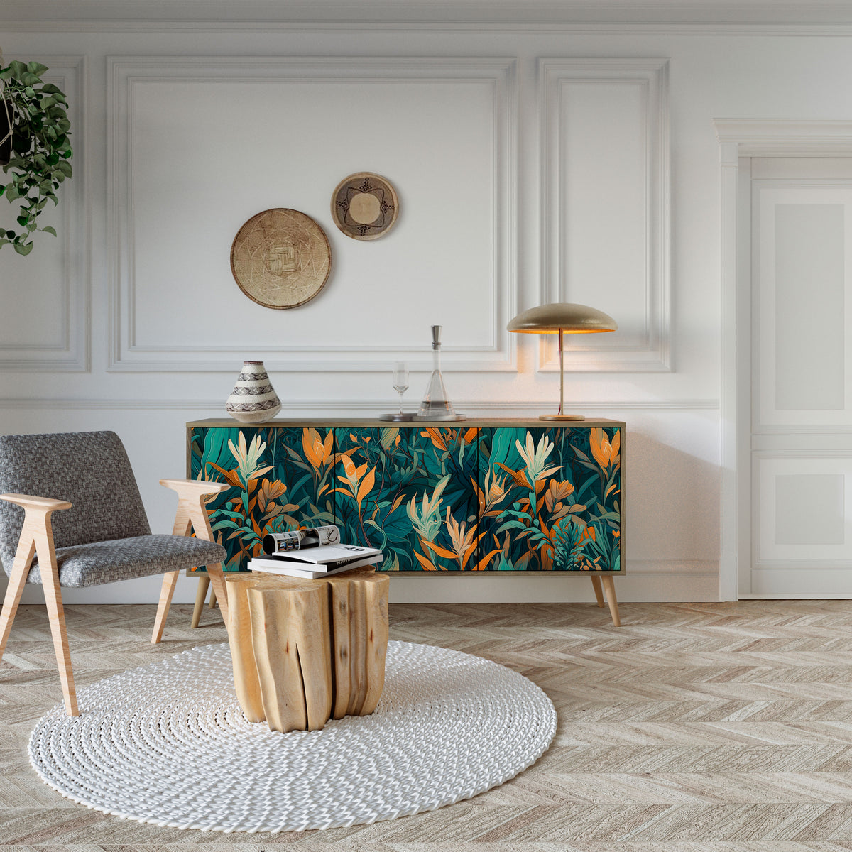 FLORAL SERENITY Skänk med tre dörrar