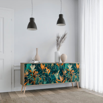 FLORAL SERENITY 3-dörrars skänk i ekeffekt
